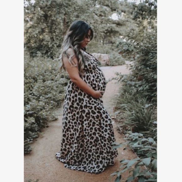 Backless Cheetah Maxi Dress Criss Cross V-Neck - Picture 11 of 16